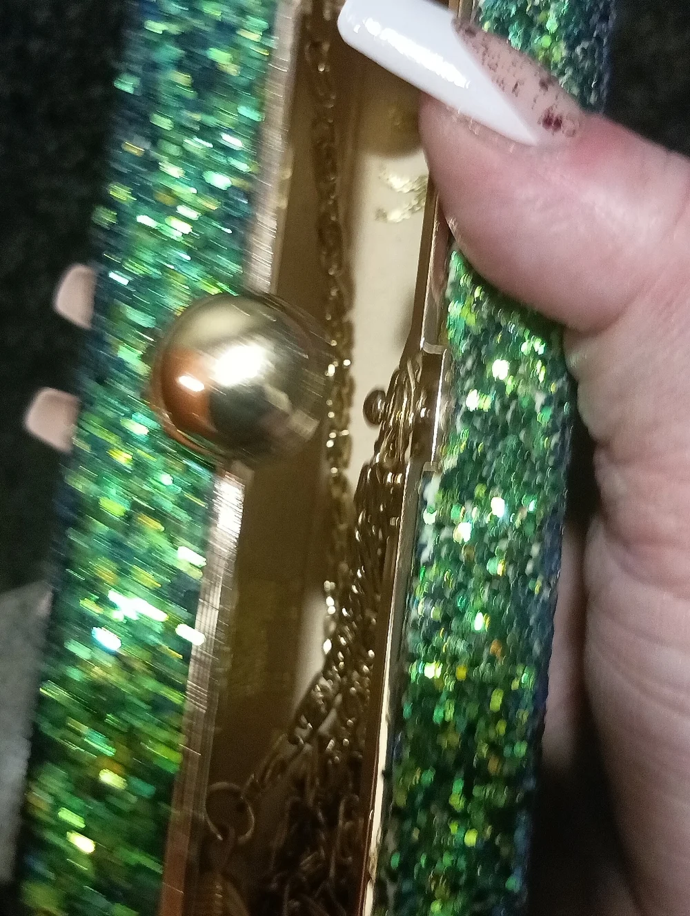 NWT Deux Lux Emerald Green Glitter Box Clutch Minaudière